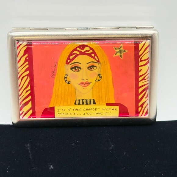 Vtg Bad Girl Couture Silver Metal Business Credit Card Case Woman "Take Charge" - Picture 1 of 8
